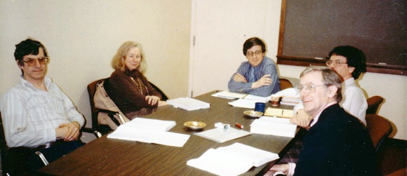 PhD defence at the University of Urbana-Champaign, 1984, Doctoral Committee (from left): Richard C. Anderson, Murielle Saville-Troike, James Wardrop , Alan C. Purves (and myself)